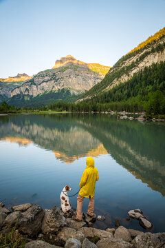 Serene view at Lake Derborence in the Swiss Alps