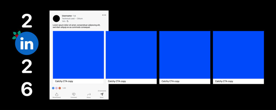 LinkedIn Text Post UI Template Mockup with Transparent Content Section and Like, Comment, Repost, Send, Follow Buttons for Social Media App Interface Vector Illustration.