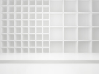 White geometric background with shelves