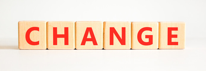Change symbol. Concept word Change on beautiful wooden blocks. Beautiful white background. Business...