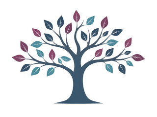 Obraz premium A stylized tree with vibrant colored leaves against a clean white background