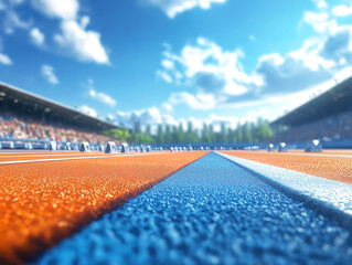 Empty running track with aligned starting blocks, ready for athletes