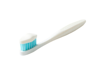 A close-up shot of a toothbrush with bright blue bristles on a clean white background, perfect for illustrations or product displays