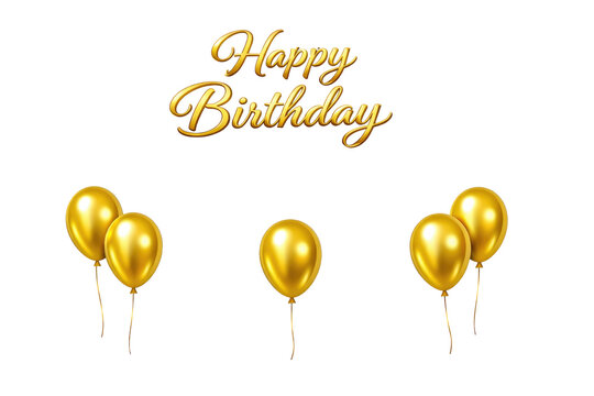 Golden Happy Birthday script with balloons for party decorations Cutout on alpha channel