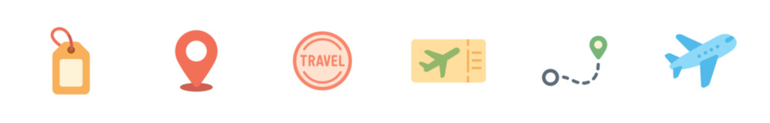 Colorful flat icons representing travel, aviation, and navigation.