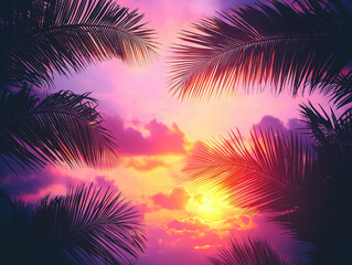 The soft hues of sunset highlighting a cross silhouette made of palm fronds