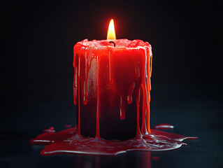 Soft glow from a red wax candle with dripping wax, invoking sacrifice