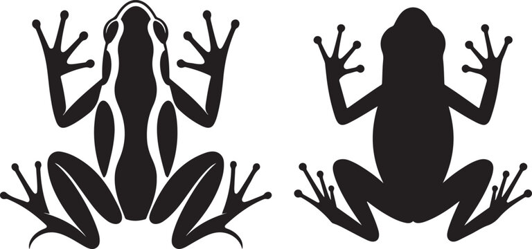 Stylized black frog silhouette with bold lines on a white background