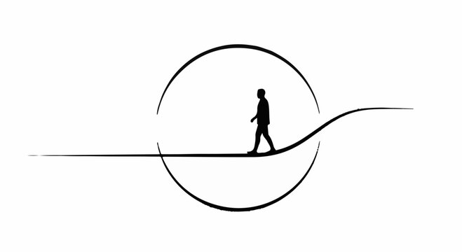 Silhouette of a person walking a narrow path within a circular frame, symbolizing journey and focus.