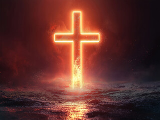 Minimalist cross illuminated by a soft halo effect on a dark background