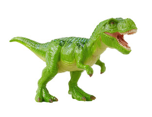 Fototapeta premium Green T-Rex Dinosaur Toy Roaring, Studio Lighting, Realistic Toy Animal Isolated on Transparent Background