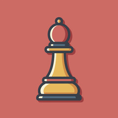 A minimalistic flat icon illustration depicting a golden bishop chess piece against a solid background
