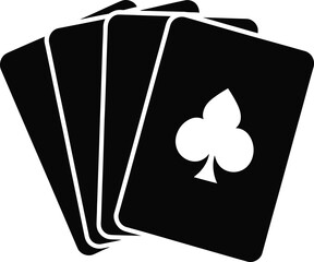 A black and white vector icon of fanned playing cards with the club suit symbol