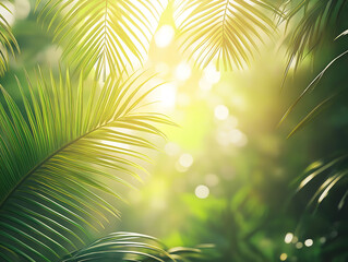 Soft-focus palm branches glowing with radiant light streaming from above