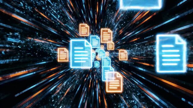 Glowing Blue and Orange Document Icons