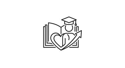 Education with Heart Icon, Learning & Passion Symbol, Caring Education Emblem