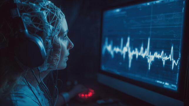 EEG technician monitoring brainwave signals on screen