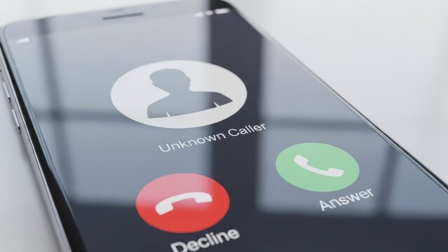 smartphone screen displaying an incoming call from an unknown caller