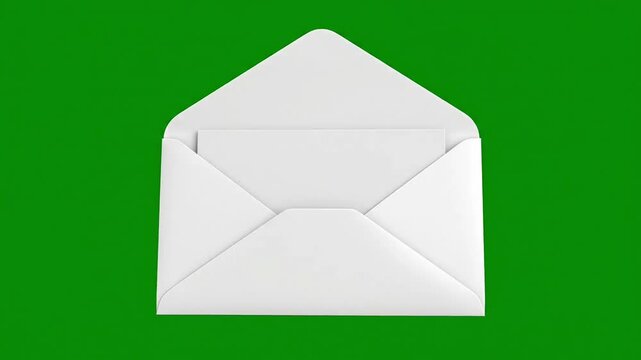An open white envelope with a blank white letter inside, set against a vibrant green background, suggesting communication and correspondence