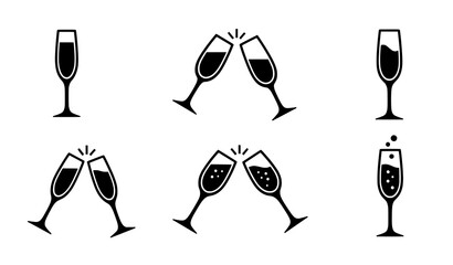 Minimal champagne glass silhouette icons vector celebration set © ema
