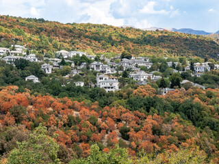 Autumn landscape of Monodendri village in Zagori, Greece