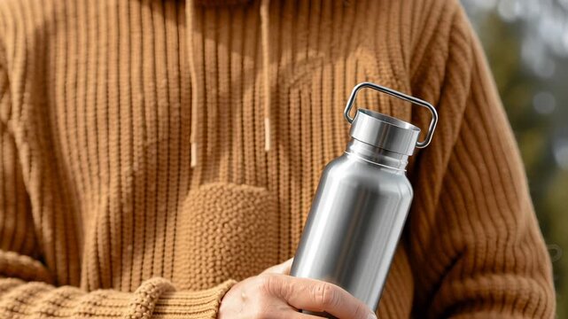 A passionate outdoor enthusiast stands confidently in a vibrant knitted sweater