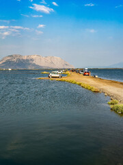 Causeway through lagoon near Messolonghi, Greece