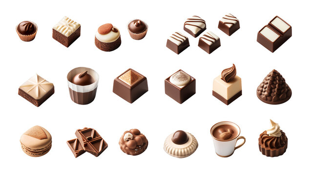 チョコレートのボンボンショコラやトリュフとプラリネに生チョコとショコラケーキとマカロンを添えホットチョコレートで楽しむギフト向けバレンタインスイーツ素材