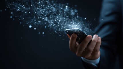 Businessman Hand Holding Smartphone with Digital Network Data Connection