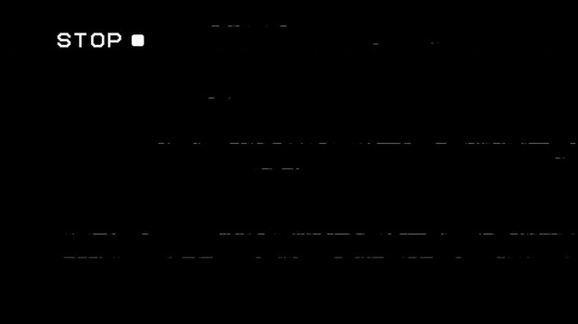 4K animation VHS tape stop with distortion effect 