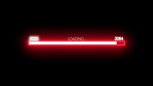 Loading Bar Showing Progress From Year 2025 To 2065 With 100 Percent Complete progress bar progress indicator. 4K motion animation on a transparent background alpha channel.