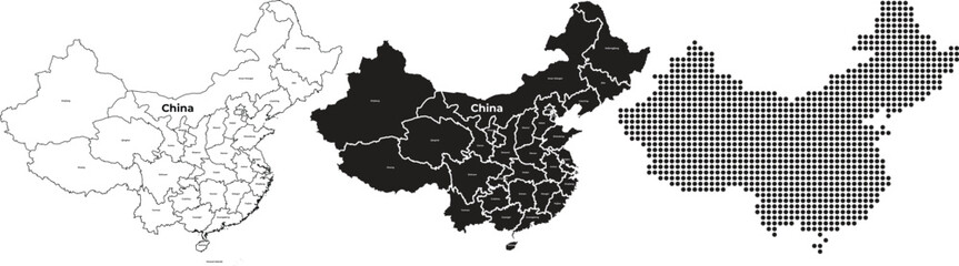 Fototapeta premium China Map Vector Set with Provinces and Territories