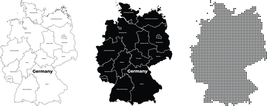 Germany Map with States and Borders Vector Set Dot Map