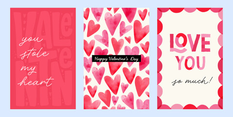 Fototapeta na wymiar Valentine's day cards set. Lovely hand drawn design, great for gift tags, invitations, cards - vector design