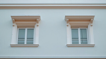 Pastel color building with elegant windows showcasing architectural details and serene aesthetic