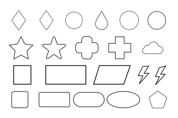 Minimal Outline Geometric Shape and Icon Collection on White Background