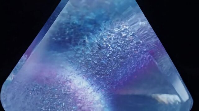 Floating Abstract Geometry An irregularly shaped tritone crystal slowly rotating or subtly drifting in an abstract, clean space, showcasing its multifaceted form and gentle color transitions.