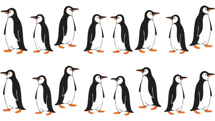 Obraz premium Cute Cartoon Penguin Family and Pairs Pattern on White Background for Antarctic Theme