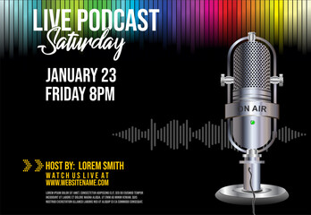 Retro vintage templates with microphones for online radio podcast and live broadcast, Podcast logo design 