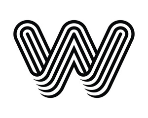 Stylized Black and White Letter W Logo with Striped Pattern and Modern Design
