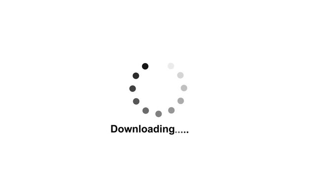  downloading icon in circle with arrow animated on black background. Download complete icon concept with alpha channel. Loading circle animation. Seamless Loop. Dots, circle and animation icon for. 4k