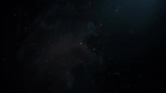 Ethereal Particle Drift Show tiny, glowing dust motes or abstract particles slowly drifting and catching light in a volumetric mist, creating a serene, magical atmosphere.