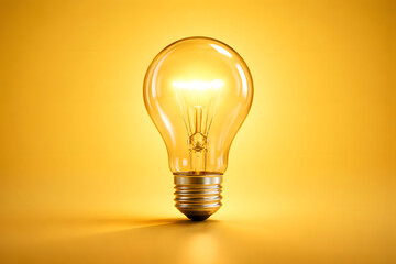 Creative glowing light bulb idea concept on yellow background