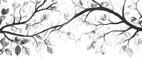 Vector black and white minimal style cad tree line tree leaves 