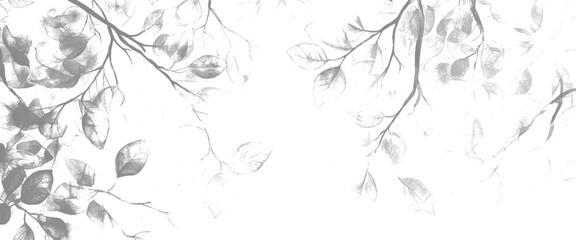 Vector black and white minimal style cad tree line tree leaves 