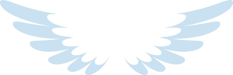 White angel wings illustration, abstract heavenly wings icon, spiritual freedom concept, divine symbol, minimal flat design on blue background