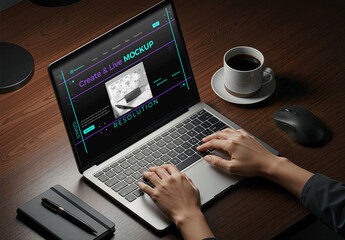 Wooden Desk Laptop Mockup