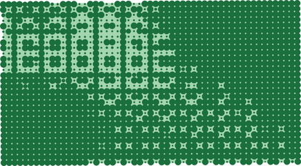 Green lego brick pattern background with white dots and shapes arranged in a mosaic style © Md