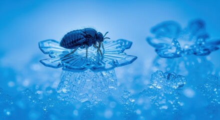 Tiny insect perched on a delicate ice flower