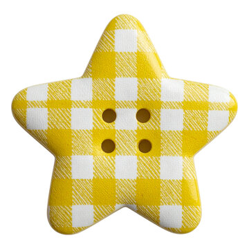 Gingham pattern yellow star button for retro fashion design and playful craft accessories for summer apparel